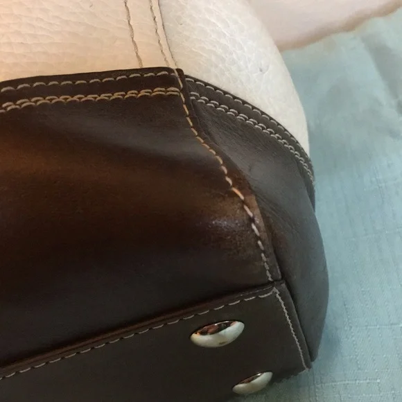 Coach Hamptons Pebble Leather White Brown Satchel - Picture 7 of 13